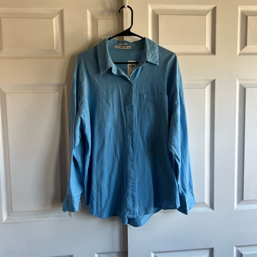 Abercrombie & Fitch Light Blue Oversized Linen Shirt